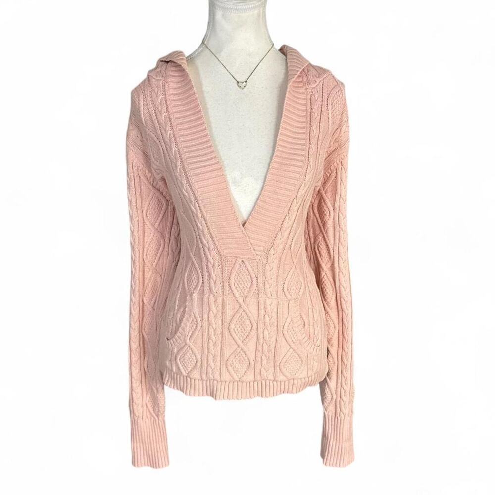 Polo Ralph Lauren pink cable knit sweater with hood size M perfect fall layering